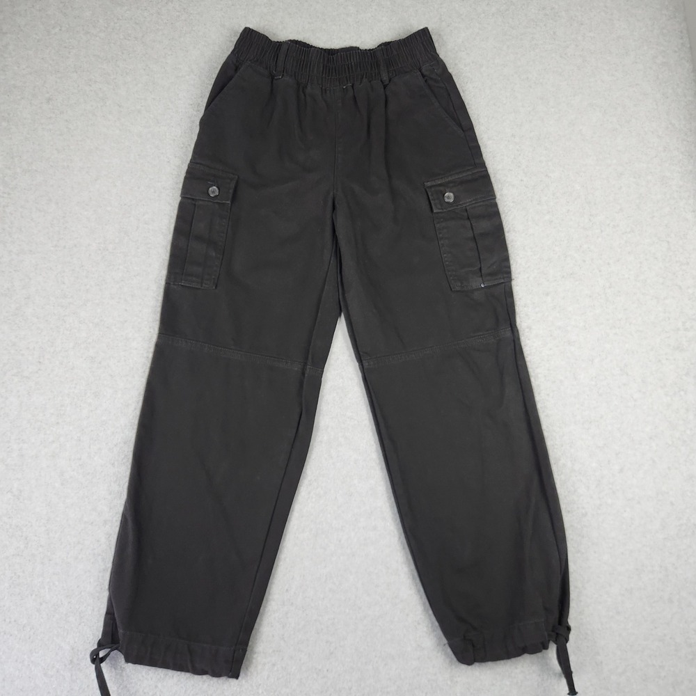 Forever 21 Cargo Pants Womens Small Black Elastic Waist High Rise Drawstring Hem